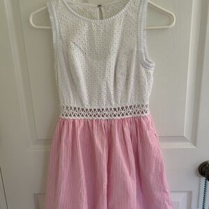 Lilly Pulitzer White Eyelet Bodice Pink Striped Skirt Dress